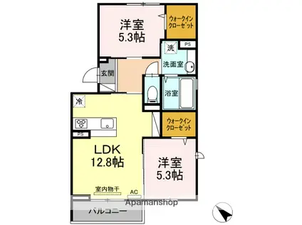 D-ROOM寺家駅前A・B B棟(2LDK/3階)の間取り写真