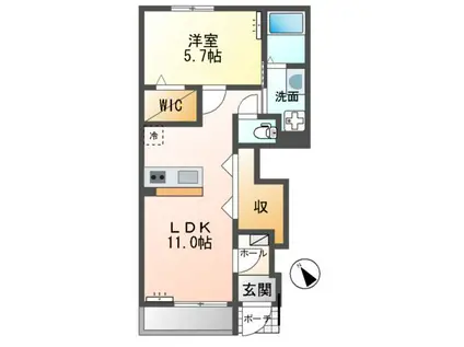 メルヴェール(1LDK/1階)の間取り写真