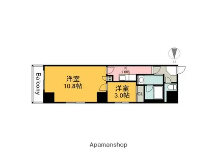 クレセント・ヒルズ(2K/4階)の間取り写真