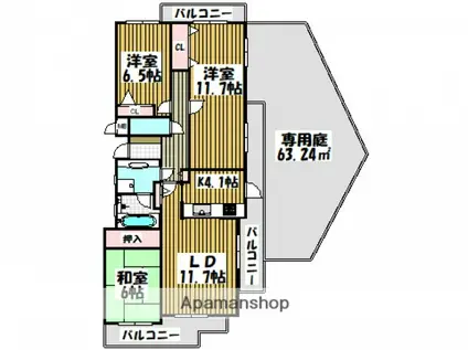 ロイヤルアーク古江(3LDK/1階)の間取り写真