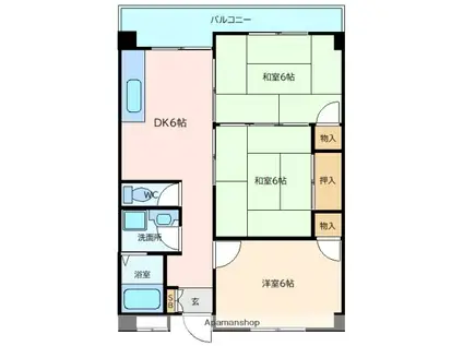 ブランシェ牛田(3DK/4階)の間取り写真