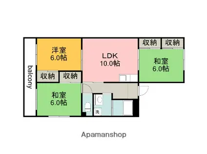 鈴峰ビル(3LDK/6階)の間取り写真