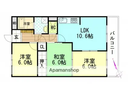 パールマンション(3LDK/3階)の間取り写真