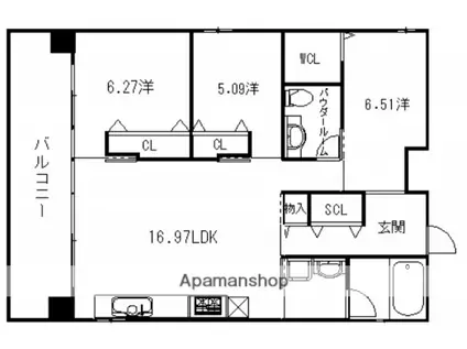 ライフメント平和大通(3LDK/13階)の間取り写真