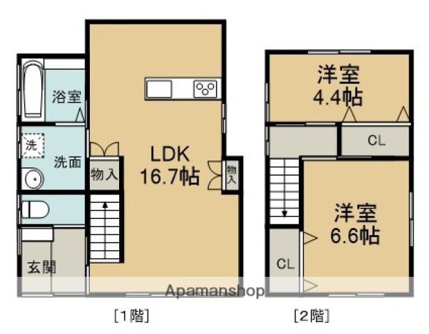 広島電鉄宮島線 東高須駅 徒歩5分 2階建 築53年(2LDK)の間取り写真