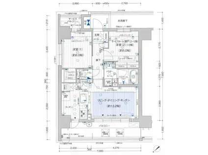 プレサンス ロジェ 昭和町ザ・レジデンス(1SLDK/6階)の間取り写真