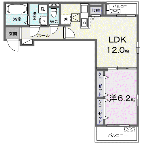 ウエスト RIVER Ⅱ(1LDK/1階)の間取り写真