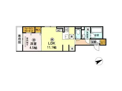 ミルフォード白島(1LDK/1階)の間取り写真