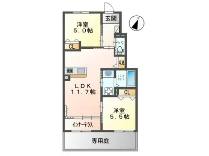 カーサ牛田本町(2LDK/1階)の間取り写真