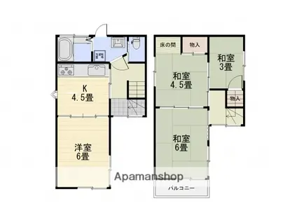 可部線 下祇園駅 徒歩5分 2階建 築47年(3K)の間取り写真