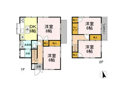 アストラムライン 西原駅(広島) 徒歩10分 2階建 築32年(4DK)の間取り写真