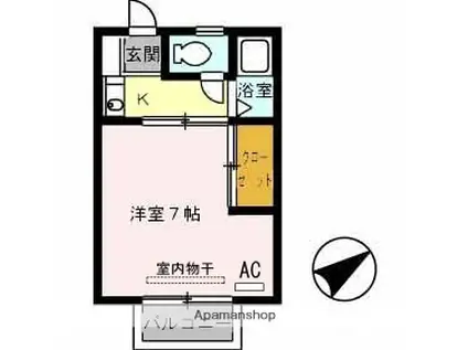 パークハウスA棟(1K/2階)の間取り写真