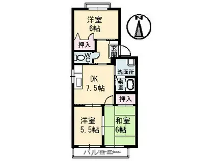 アンセスグランヒルズE棟(3DK/2階)の間取り写真