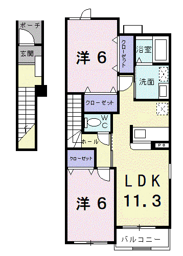 メゾン・ソレイユⅡB棟(2LDK/2階)の間取り写真