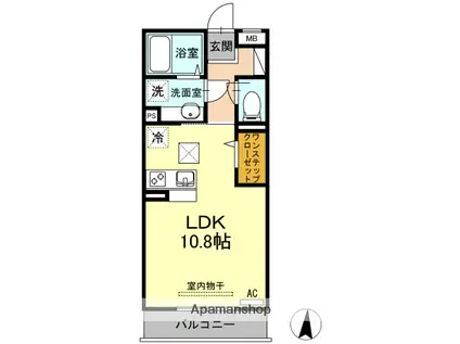 アン・レガーロ B棟(ワンルーム/1階)の間取り写真