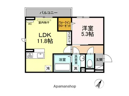 D-ROOM寺家駅前A・B A棟(1LDK/2階)の間取り写真