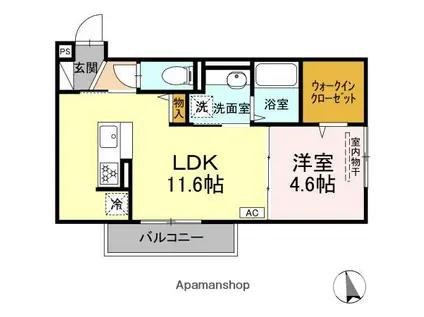 メゾングランレーヴ B棟(1LDK/2階)の間取り写真