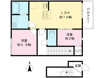 GLORIOSA(2LDK/2階)の間取り写真