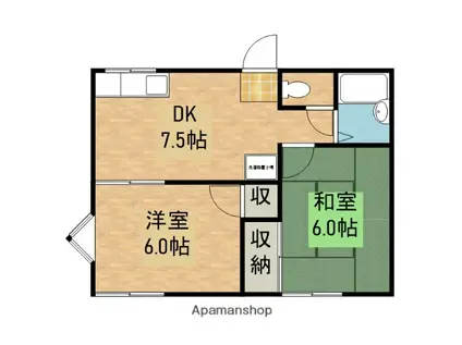 ベルゾーネ桑原(2DK/1階)の間取り写真