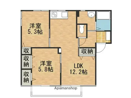 Kハウス(2LDK/2階)の間取り写真