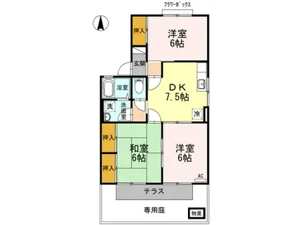 ゼフィランテス A棟(3DK/1階)の間取り写真