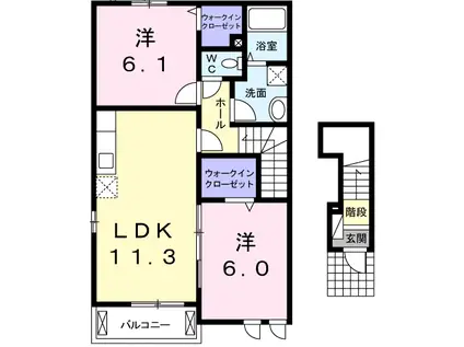 若葉 A(2LDK/2階)の間取り写真