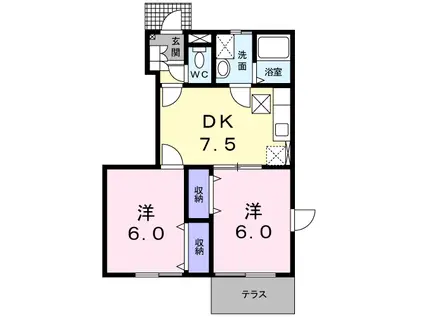 プリムローズB(2DK/1階)の間取り写真