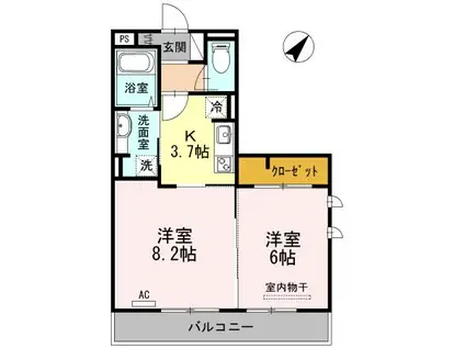 サンシスト(2K/3階)の間取り写真