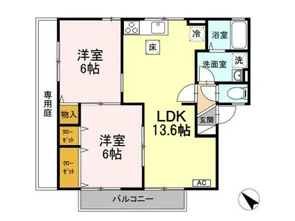 シャルマン A棟(2LDK/1階)の間取り写真