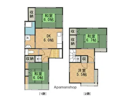 広島県広島市安芸区 2階建 築42年(4DK)の間取り写真
