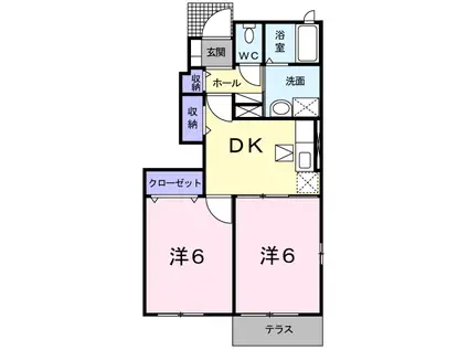 カーサセレノ弐番館(2DK/1階)の間取り写真