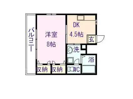 サンシャインヒルズ(1DK/2階)の間取り写真