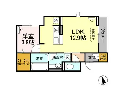 メテオール平和通(1LDK/2階)の間取り写真