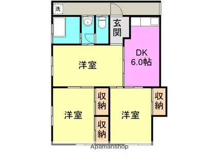 宇佐川ハイツ(3DK/2階)の間取り写真