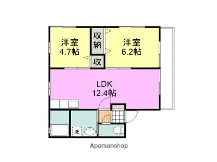 ゼフィール錦見(2LDK/2階)の間取り写真