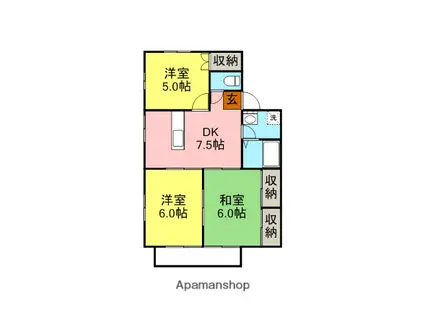 アヴェニールM A棟(3DK/1階)の間取り写真
