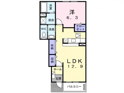 カサミランB(1LDK/1階)の間取り写真