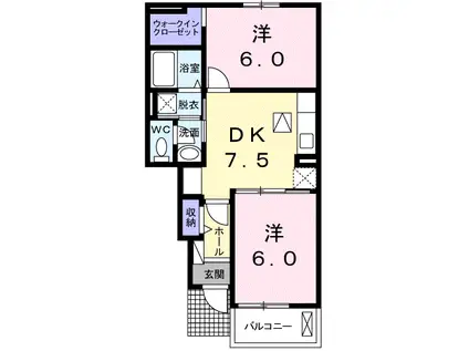 リナージェ(2DK/1階)の間取り写真
