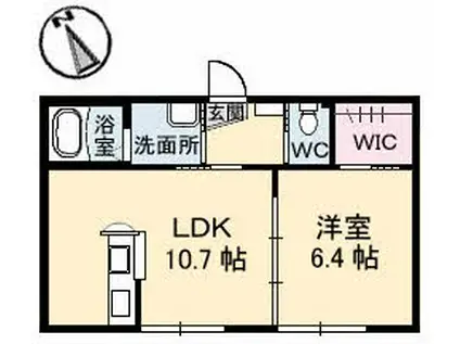 メルカートS棟(1LDK/1階)の間取り写真