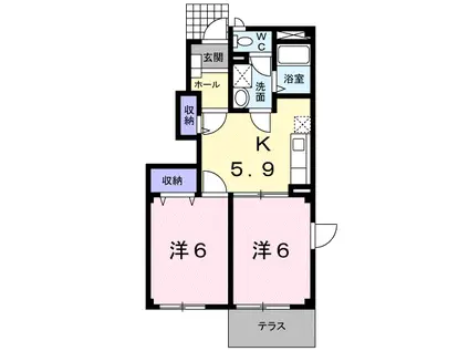 エクセレントハイツB(2K/1階)の間取り写真