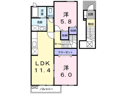ラフィナート ペオニア(2LDK/2階)の間取り写真