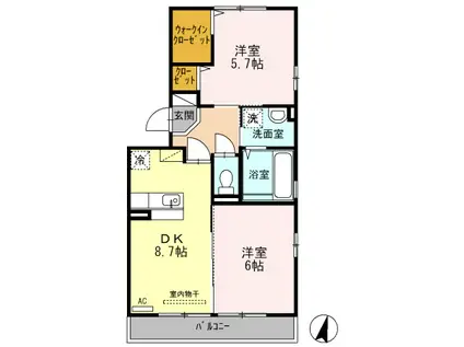 グロース フェルト(2DK/2階)の間取り写真