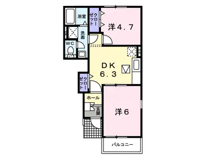 ノイ・ブローテA(2DK/1階)の間取り写真