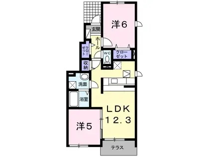 ラフィーネ不動上郷C(2LDK/1階)の間取り写真