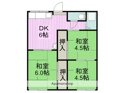 田園アパート(3DK/2階)の間取り写真