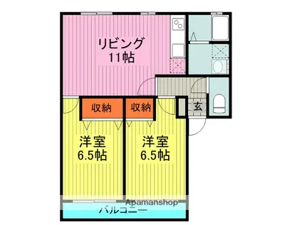 パークタノンオオウチ 弐番館(2LDK/2階)の間取り写真