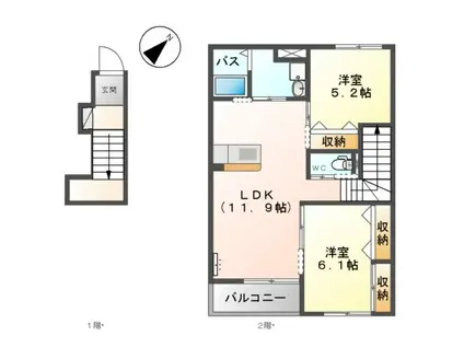 スカイグレイス(2LDK/2階)の間取り写真