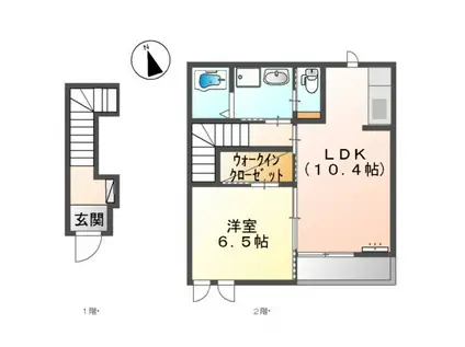レユシール2(1LDK/2階)の間取り写真