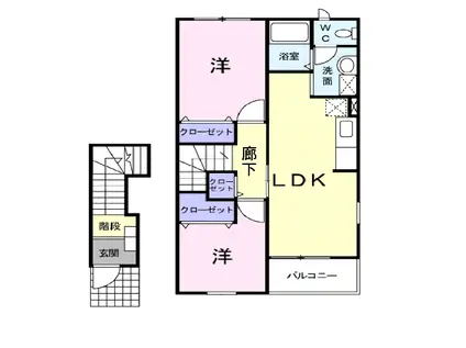 メロディハイム横入川G(2LDK/2階)の間取り写真