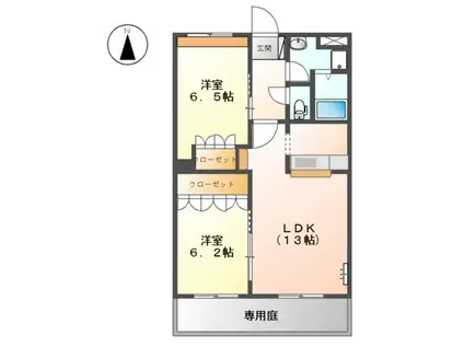 クレシア(2LDK/1階)の間取り写真